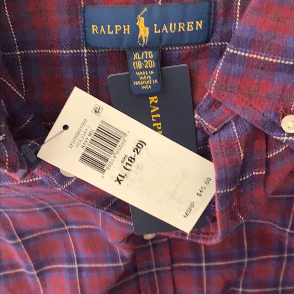 Ralph Lauren 100% Cotton Button Down Plaid Long Sleeve Shirt - XL